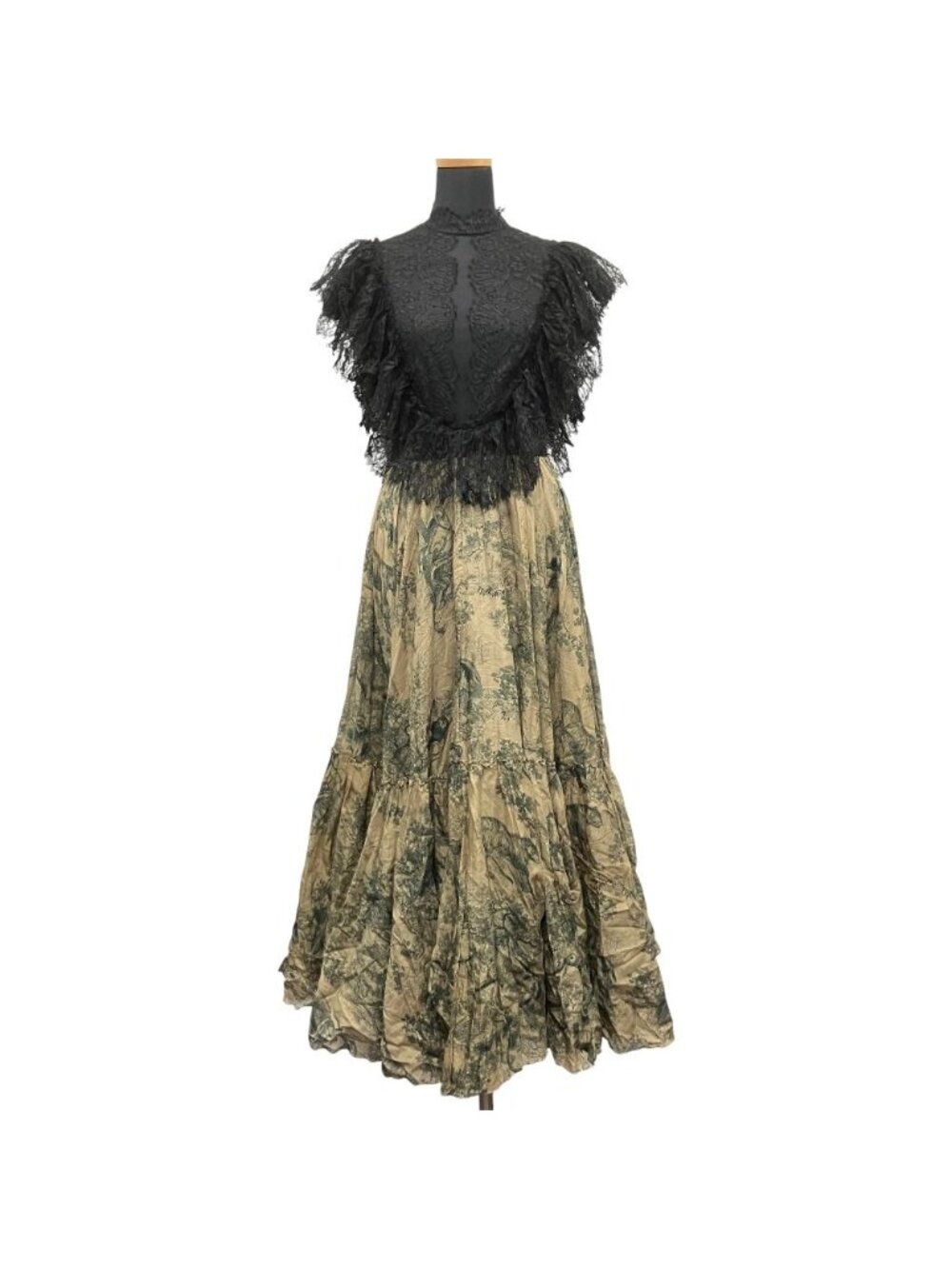 Dior Toile de Jouy Flared Dress Sheer Sample Khaki Black 36